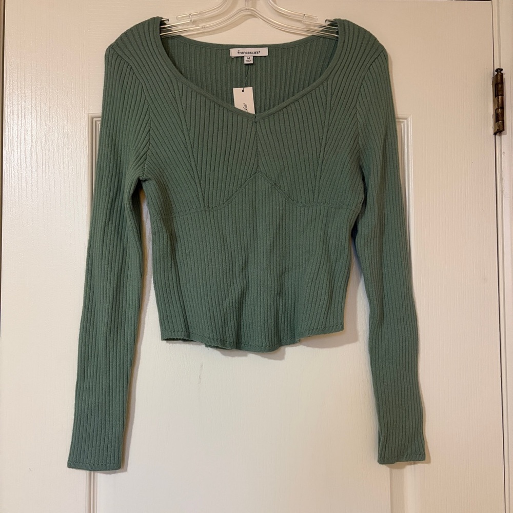 Francesca's Collections Sage Green Ribbed Long Sleeve Top